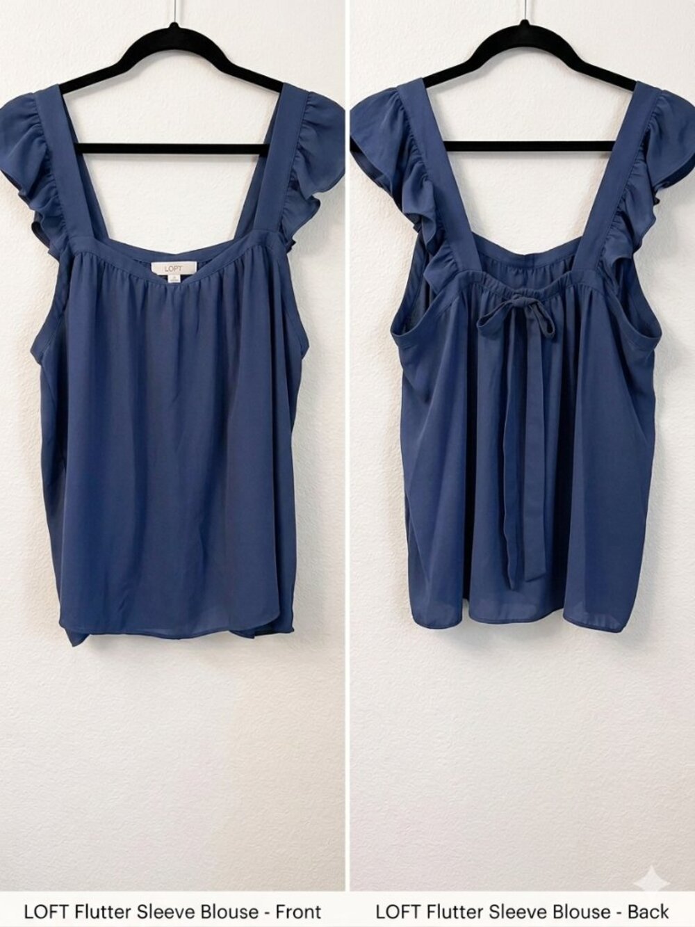 LOFT Navy Blue Flutter Sleeve Tie-Back Blouse - Size Large